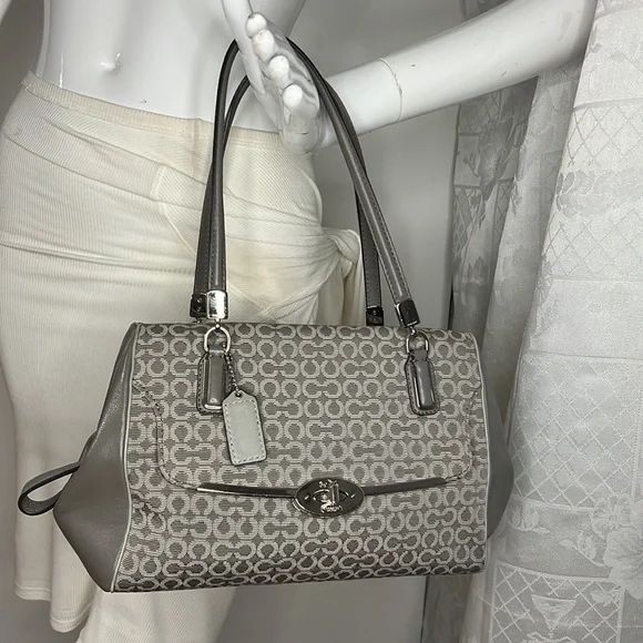 Coach Madeline Madison 25215 Gray Jacquard Leather Satchel Shoulder Crossbody